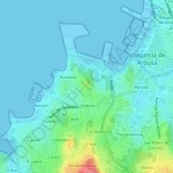 Mapa topográfico Sobradelo, altitud, relieve