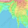 Mapa topográfico Birmania, altitud, relieve