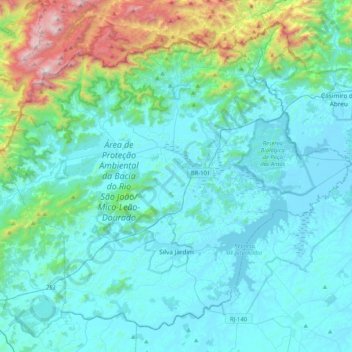 Mapa topográfico Silva Jardim, altitud, relieve