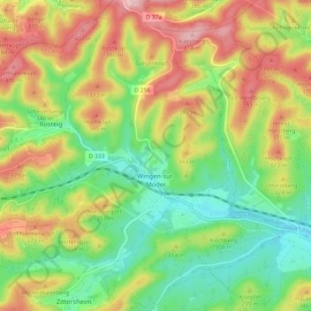 Mapa topográfico Wingen-sur-Moder, altitud, relieve