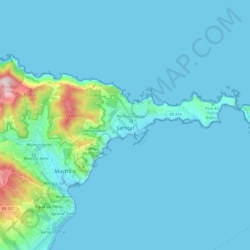 Mapa topográfico Caniçal, altitud, relieve