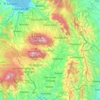 Mapa topográfico Bukidnon, altitud, relieve