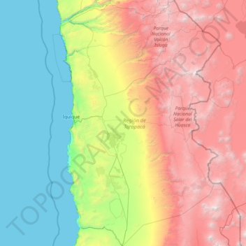 Mapa topográfico Región de Tarapacá, altitud, relieve