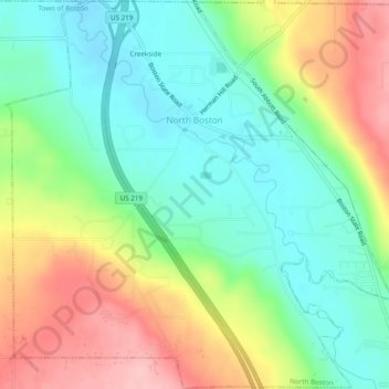 Mapa topográfico North Boston, altitud, relieve