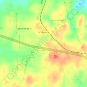 Mapa topográfico Kellyton, altitud, relieve