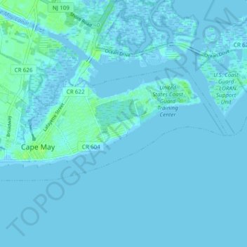 Mapa topográfico Cape May, altitud, relieve