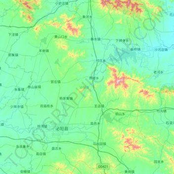 Mapa topográfico 泌阳县, altitud, relieve