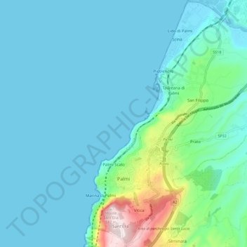 Mapa topográfico Palmi, altitud, relieve