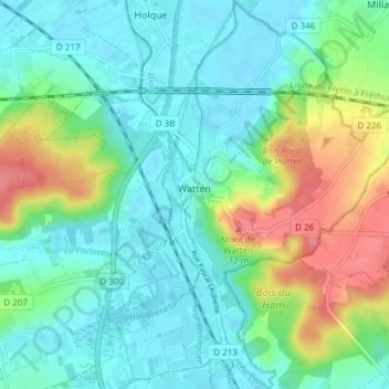 Mapa topográfico Watten, altitud, relieve