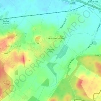 Mapa topográfico Crawley Park, altitud, relieve
