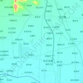 Mapa topográfico 峄城大沙河分洪道, altitud, relieve