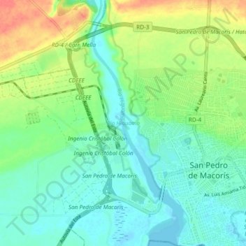 Mapa topográfico Río Higuamo, altitud, relieve