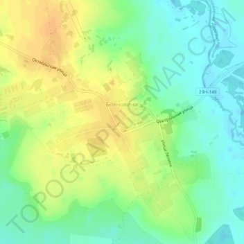 Mapa topográfico Бояновичи, altitud, relieve