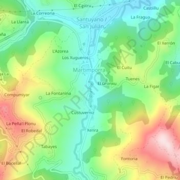 Mapa topográfico Río Pra, altitud, relieve