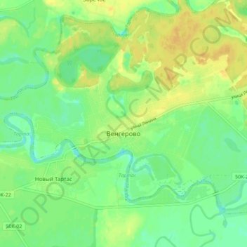 Mapa topográfico Венгерово, altitud, relieve