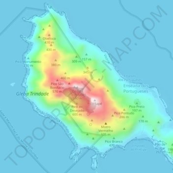 Mapa topográfico Isla de Trinidad, altitud, relieve