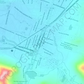 Mapa topográfico Praça Três Climas, altitud, relieve