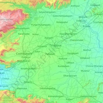 Mapa topográfico Noyyal, altitud, relieve