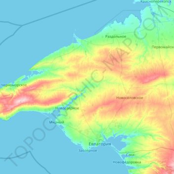 Mapa topográfico Тарханкутская возвышенность, altitud, relieve