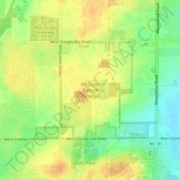 Mapa topográfico Mequon Nature Preserve, altitud, relieve