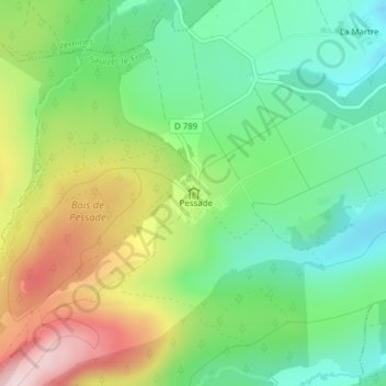 Mapa topográfico Gite d'Étape de Pessade, altitud, relieve