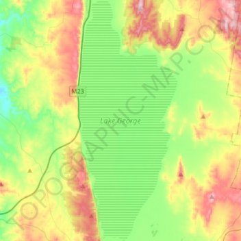 Mapa topográfico Lake George, altitud, relieve