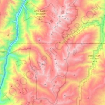 Mapa topográfico Seven Devils Mountains, altitud, relieve
