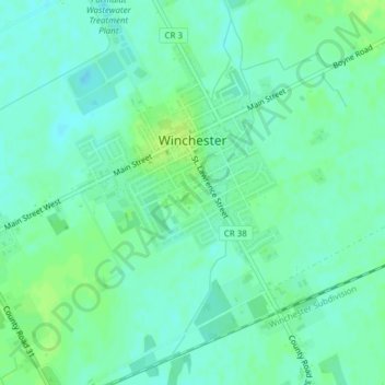 Mapa topográfico Winchester, altitud, relieve