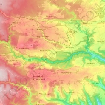 Mapa topográfico Wutachschlucht, altitud, relieve
