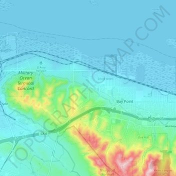 Mapa topográfico Bay Point, altitud, relieve