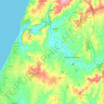 a dos cunhados mapa Mapa topográfico A dos Cunhados, altitud, relieve